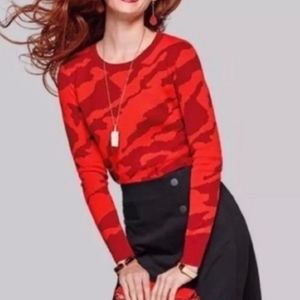 Cabi Sakura Red Camo Pullover Sweater